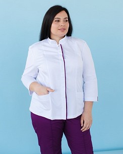 Медична сорочка жіноча Сакура білий-фіолетовий +SIZE